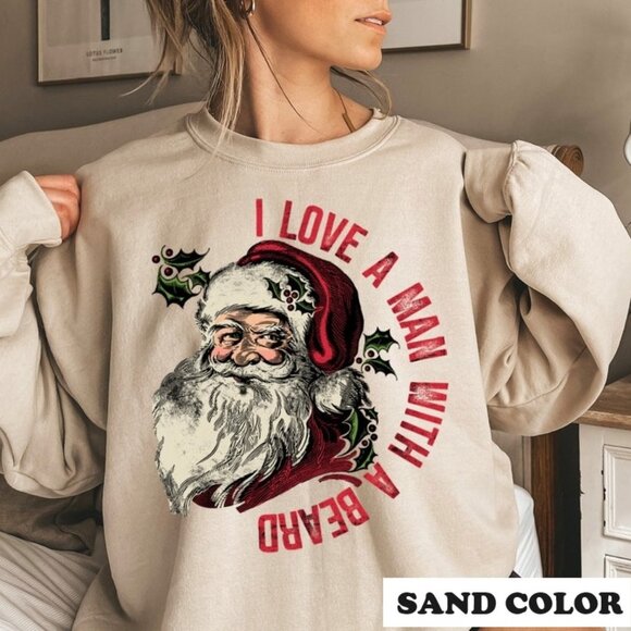 Funny Santa Beard Sweatshirt Cute Christmas Crewneck Graphic Christmas Tee 99 - Picture 1 of 5